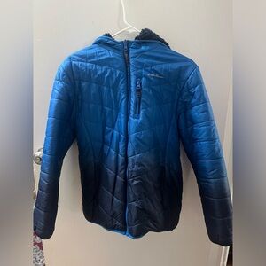 Eddie Bauer Boys L 14/16 Full Zip REVERSIBLE 2-in-1 Fleece Blue Hooded Jacket